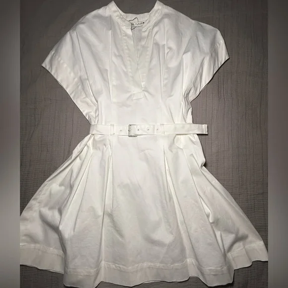 ZARA White Belted Mini Dress Pleated Short Sleeve Size S - Picture 7 of 15